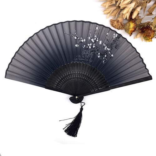 RainbowCo1pcs Vintage Chinese Silk Fans Handheld- Flower Printing Folding Hand Fan Silk - Silk Fans Handheld for Event & Party Supplies (Style 02)