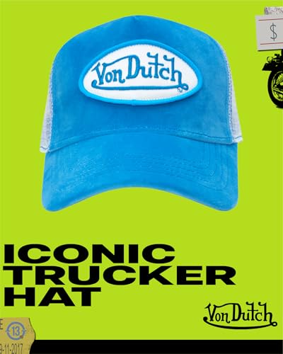Image of Von Dutch Unisex Trucker Hat - Velvet Curved Bill Mesh Back Retro Classic Adjustable Snapback Baseball Cap for Men and Women