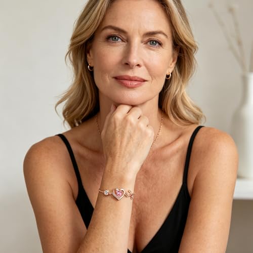 Image of 1CT Rose Heart Bracelet Moissanite Lab-Grown Sapphire Ruby Emerald&More 18K White Rose Gold Plated Anniversary Birthday Gift for Wife Girlfriend Mom Daughter Mothers Day Gift for Mom