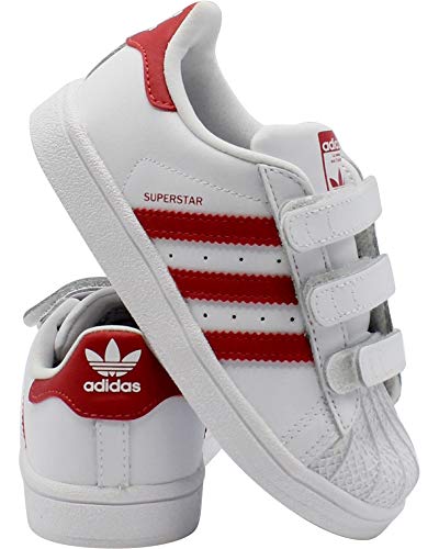 adidas Kids Superstar CF I Sneaker (Toddler) - White Scarlet,White Scarlet,4