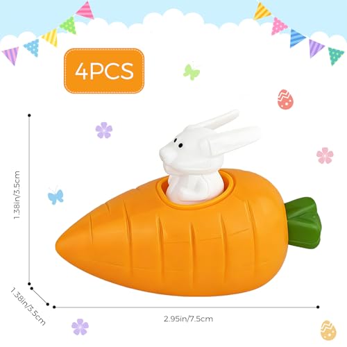 Jsdoin Easter Bunny & Carrot Pull Back Racers for Kids Easter Party Bag Fillers or Gift Ideas,(Pack of 4)