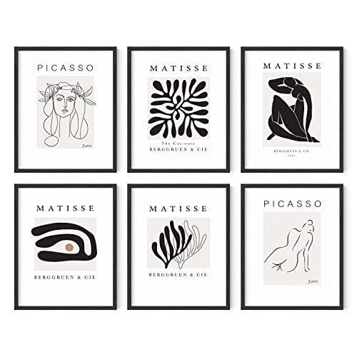 HAUS AND HUES Henri Matisse Posters and Picasso Wall Art - Set of 6 Exhibition Prints from Famous Artists UNFRAMED 8"x10" (With Artists Logo)
