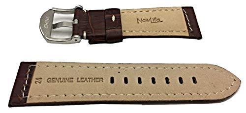 Newlife 24Mm Brown Leather Watch Band Compatible With Panerai Watch | Alligator Crocodile Grain, Medium Padded Replacement Wrist Strap Bracelet That Brings To Any Watch (Mens Standard Length) #TOP1