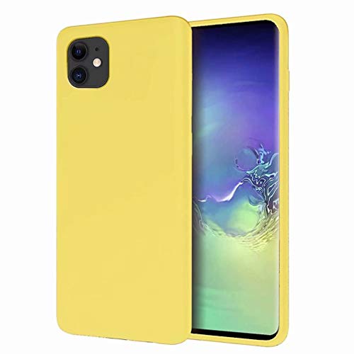 WYRHS Compatible con iPhone 11 Silicona Líquida Funda de Gel Cojín de Forro de Microfibra Suave Anti-Caída Carcasa de Telefono+1*(Protector de Pantalla)-Amarillo
