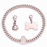 RUMYPET Rose Gold Chain Dog Collar 10MM/14MM Cuban Link Dog Collar Chew Proof Stainless Steel Chain...