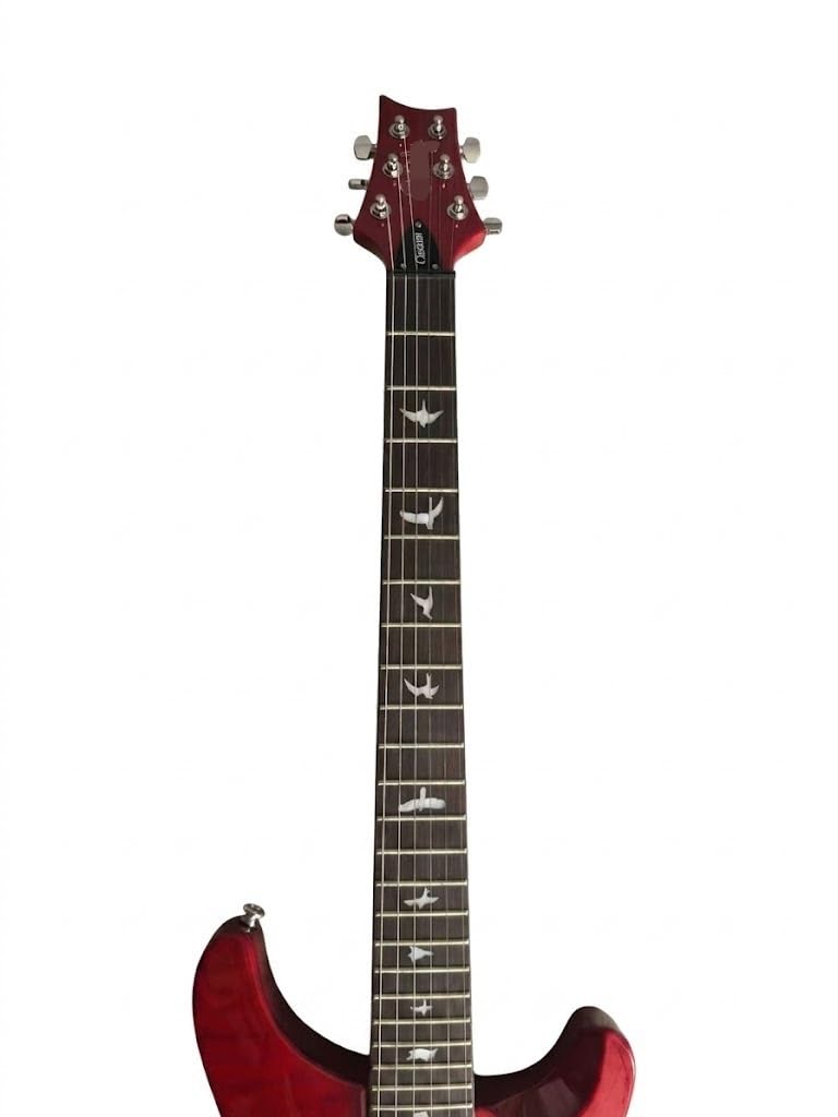 Chitarre elettriche Solid Body, doppio Humbucker e ponte tremolo, Guitarra elettrica ambidestra for palco studio, mogano palissandro, 6 corde rosso traslucido
