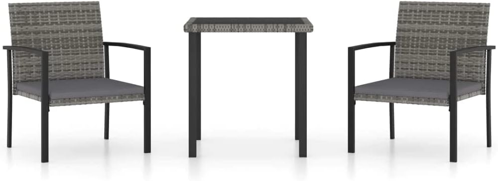 vidaXLGarden Dining Set 3 Piece Patio Outdoor Lawn Yard Terrace Balcony Dining Dinette Table and Chair Seat Seating Furniture Poly Rattan Grey