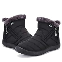 Maxome Womens Winter Snow Boots Ladies Waterproof Fur Lined Ankle Walking Boots Womens Warm Shoes Side Zipper Lightweight Outdoor Anti-Slip Girls Booties Black