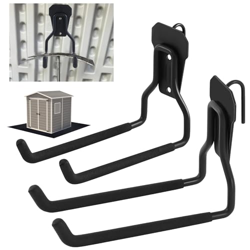 MorningRo 2 Pack Shed Accessories Multi Purpose Shed Hooks Metal Power Tool Holder for Large or Small Tools or Shovels Black (Straight)
