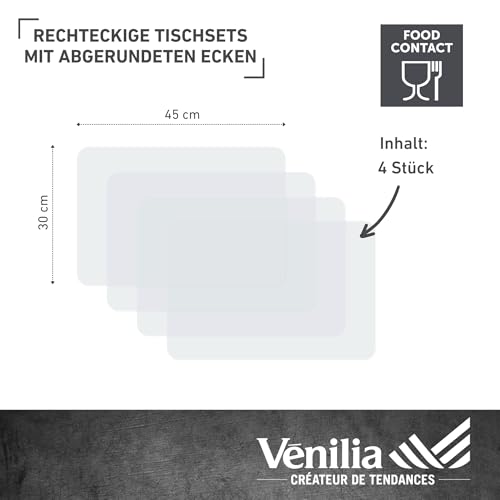 Vénilia Tischset Transparent, Platzset für Esszimmer, Esstischmatten, Telleruntersetzer, Platzdeckchen, abwischbar, lebensmittelecht, 45 x 30 cm, 4 Stück