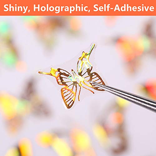 Mocossmy Butterfly Nail Art Stickers, 8 Sheets Gold Silver 3D Simulation Butterfly Foil Nail Decals Self Adhesive Holographic Laser Glitter Nail Stickers For Women Girls Diy Acrylic Manicure Decoration #TOP2