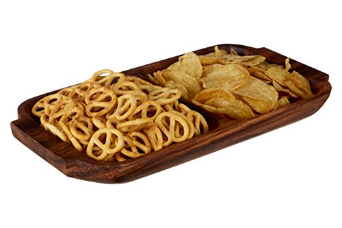 Premier Housewares 2 Section Rectangle Serving Dish with Handles, 4 x 32 x 18 cm - Acacia Wood, Brown - Image 7