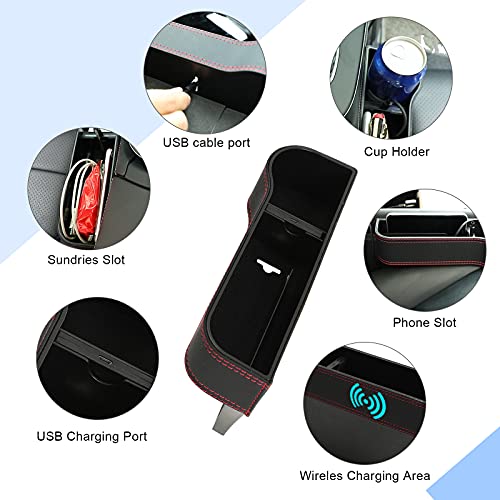 Roccs 2X Car Seat Gap Filler, Seat Gap Organizers 15W Wireless Charging, Front Car Seat Storage Organizer Cup Holder, Universal Pu Leather Car Center Console Organizer #TOP1
