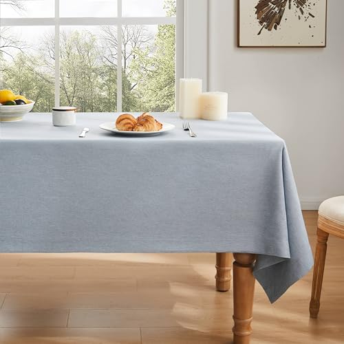 ZeeMart Basic Linen Textured Table Cloth, 52 x 70 Inch Chambray Blue, Farmhouse Style Light Blue Rectangle Tablecloth, Wrinkle Resistant Washable Heavy Weight TableCloths by ZeeMart - Used condition - Image 2
