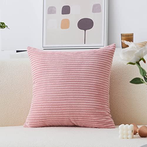 Home Brilliant Throw Pillows For Bedroom Stripe Plush Velvet Corduroy Throw Euro Pillow Sham Decorative Cushion Cover For Sofa Wedding For Spring, 26 X 26 Inch (66Cm), Baby Pink #TOP30