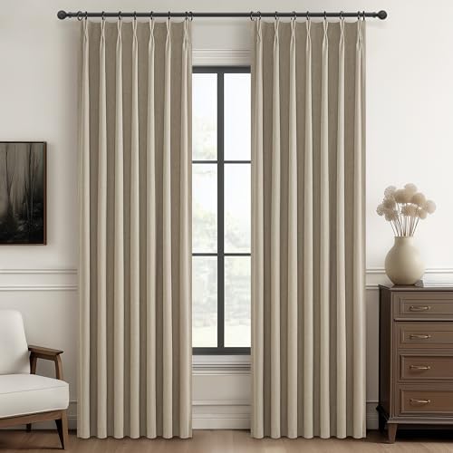 GreyBeige Modern Neutral 90 Inch Pinch Pleated Blackout Sliding Glass Door Curtains Light and Draft Blocking Drapes for Living Room Heavy Duty Lined Linen Burg Cottagecore Nursery 2 Pack (W40"xL90") by QJmydeco - Used condition - CA$90.24