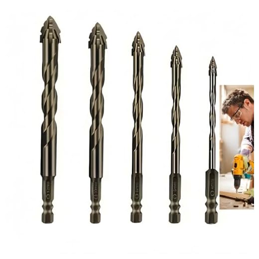 5 -PCS Edged Serrated Eccentric Drill Bit High-Strength Eccentric Twist Drill Bit Set (4/6/8/10/12mm), Suitable for Concrete,Glass,Brick,Cement,Tile,Wood, Metal