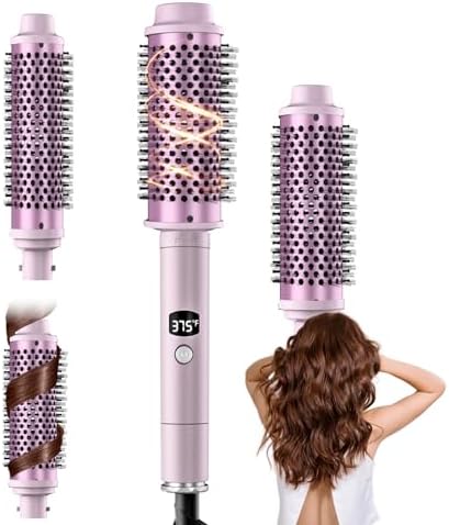 3 in 1 Thermal Brush, 5 Temps LCD Display Heated Round Brush, Curling Brush Curling Iron with Ceramic Tourmaline & PTC Heater, 1.25/1.5/1.75 Inch Detachable Thermal Round Brush Hair Styling Tools Set