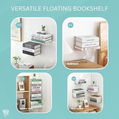 Image of Illusion Bookholder | Wall Mounted Book End | Superhero Bookshelf | Decor for Kids Room, Invisible Metal Book Holder Heavy Duty (Set of 3 Plain)