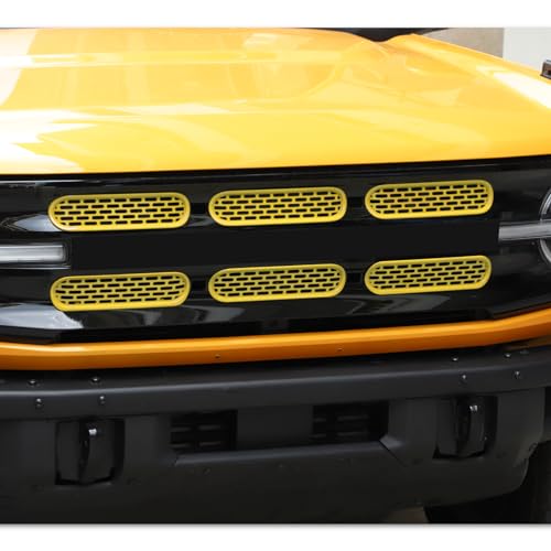Image of Front Grill Mesh Grille Inserts Cover Frame Trims Kit 6Pcs Fit for Ford Bronco 2021-2026+ 2 /4 Door Exterior Accessories (Yellow)