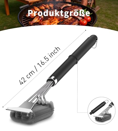 3-in-1 Grillbürste,BBQ-Bürsten, Reinigungsbürste, Robustes Reinigungsset für Gasgrill, Holzkohlegrill
