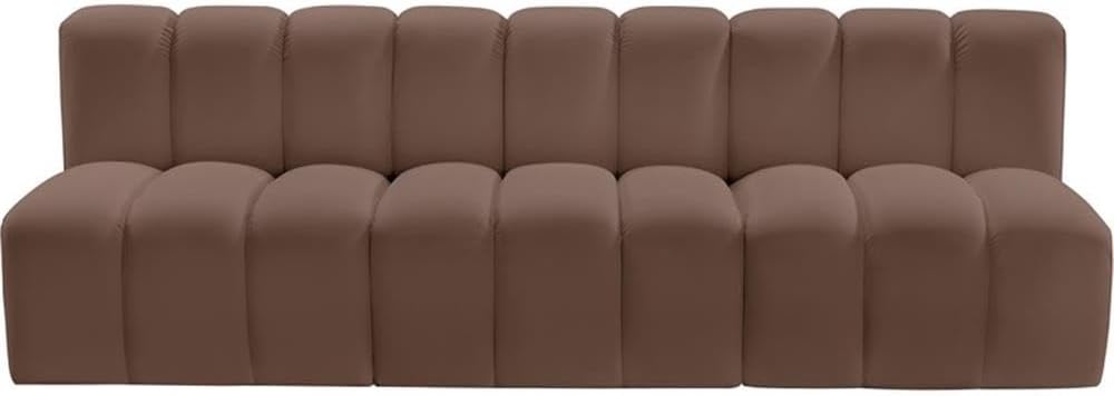 BOWERY HILL Modular Sectional Sofa, 89.5" W x 31" D x 30" H, Vegan Leather Upholstery, Soft Brown Finish, Deep Channel Tufting, Contemporary Design, Versatile Seating for Living Room or Home Office
