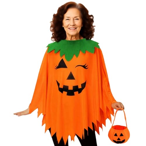 Capa de abóbora, vestuário para festas de cosplay - disfarce de Halloween para apresentações em cenário carnaval máscaras casa de caça poncho para se vestir com brilho no escuro, Laranja, S