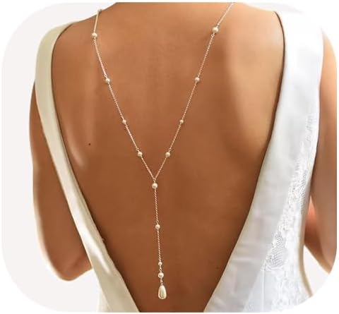Long Pearl Bead Back Chain Necklace for Backless Dress Bridal Wedding Pearl Backdrop Festival Body Chain Jewelry for Women