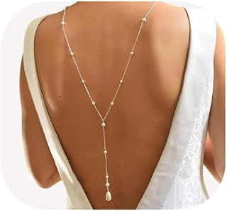 Long Pearl Bead Back Chain Necklace for Backless Dress Bridal Wedding Pearl Backdrop Festival Body Chain Jewelry for Women