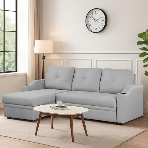 Image of Casaliving Ravonna LHS 4 Seater L Shape Corner Sofa Cum Bed for Living Room (Grey Fabric) Premium Fabric Sofa