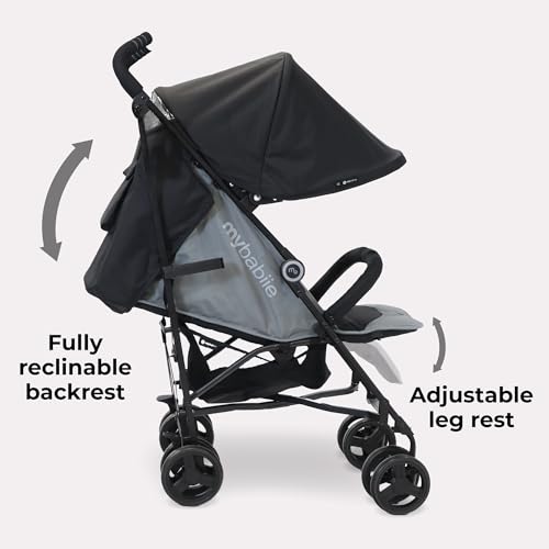 My Babiie MB02 Stroller - from Birth to 4 Years (22kg), Lightweight & Compact Umbrella Fold, Travel Buggy for Toddlers - Black & Grey - Image 4