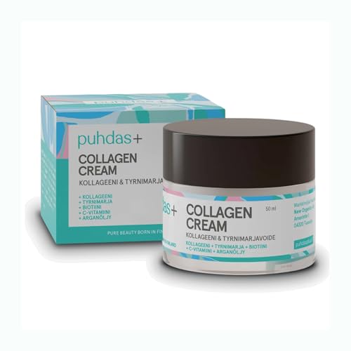 Collagen Cream Krem do Twarzy | 50 ml | Wysokoskoncentrowany krem do twarzy z hydrolizowanym kolagenem i witaminą C | Z rokitnikiem, biotyną i olejem arganowym | Wyprodukowano w Finlandii