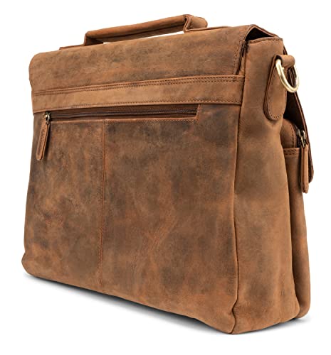 Image of LEABAGS Leather Briefcase | Genuine Leather Laptop Bag 15 inch | Shoulder Strap | Messenger Bag | Work Bag | Teacher Bag