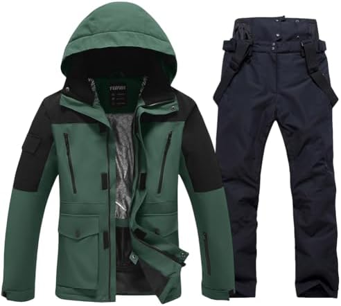 （00:30時点） [HOTIAN] スノーボードウェア 上下セット メンズ スキーウェア スノボウェア 耐水圧10000mm 全13色 5サイズ（M～3XL） 撥水加工 防寒 ジャケット パンツ 2点セット（GN-ブラック・M）