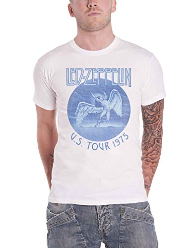 T-Shirt Led Zeppelin Rock Off Bleu Wash Coupe Homme S Qui Ne Se Déforme Pas