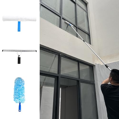Rasqueta Limpiacristales Herramienta Limpiadora de Ventanas Extendida de 6 M, Kit de Varilla Telescópica para Limpieza de Ventanas, Herramienta de Limpieza de Ventanas, Escobilla de Goma, Limpiador de