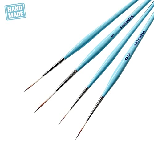 Image of Standard Size long Liner /Detailing Paint Brush Set with Brush Holder for Acrylic, Watercolor & Gouache Painting (Liner)-Icy Blue Color wooden material set of 4 with size (000,00,0,1)