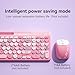 Retro Wireless Keyboard with Round Keycaps, 2.4GHz Full-Size USB Cute Wireless Keyboard Mouse for Computer, Desktop, Laptop and Computer (Pink-Colorful)