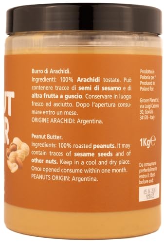 Grocer Planet - Erdnussbutter (1Kg) | Smooth Peanut Butter | Ohne Zugesetzten Zucker | 100% Erdnüsse | Natürlich | Ohne Palmöl | Glutenfrei | Laktosefrei