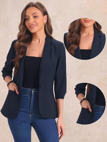 Allegra K Work Office Jackets for Women's Casual Ruched 3/4 Sleeve Blazer2