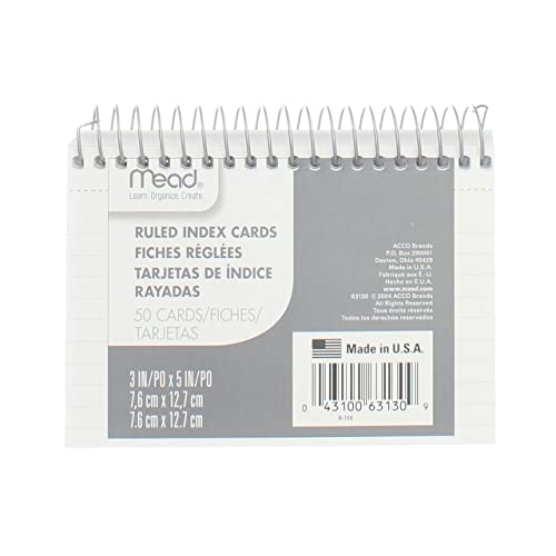 Index Cartes à spirale ligné Blanc Meadwestvaco 63130 format 7,6 x 12,7 cm pour notes