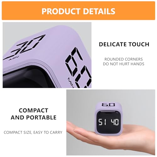 Image of Cuteefun Rotating Cube Timer, Pomodoro Timer Desk, 5 /10 /30 /60Min, Purple | Custom Countdown, Count-Up Mode, Vibration & Sound Alerts, Gravity Sensor, Productivity Timer for Kitchen, Study, Kids, ADHD