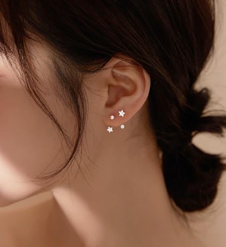 Reffeer Solid 925 Sterling Silver Star Half Hoop Earrings Open Huggie Hoops for Women Teens CZ Star Hoop Earrings Ball Cuffs3