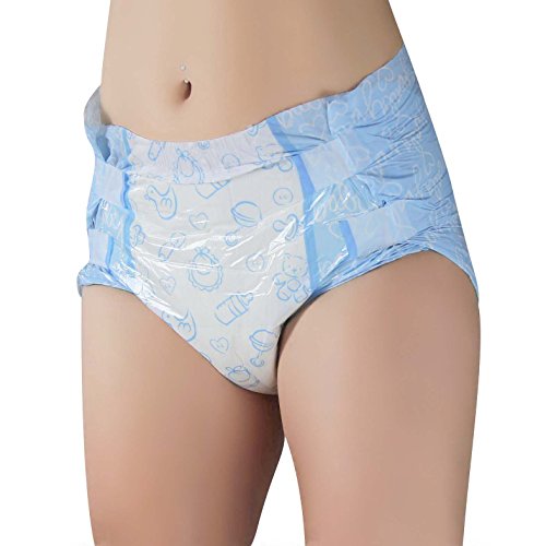 Image of Littleforbig Adult Printed Diaper 10 Pieces - Nursery Blue (Medium 28 inch-38 inch)
