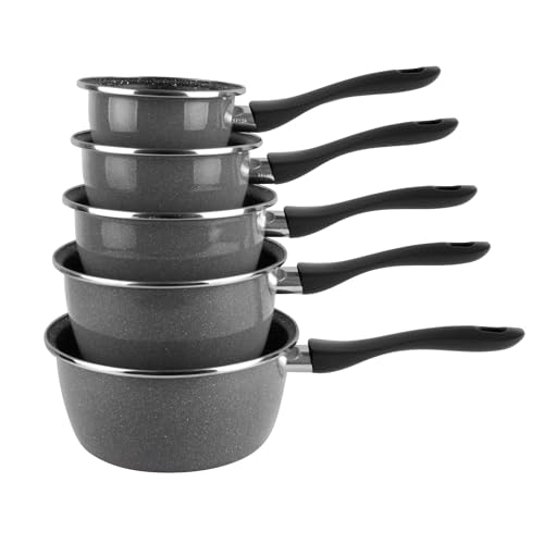 VITRINOR - Lot de 5 casseroles émail NOIR induction interieur facon pierre - garantie 1 an
