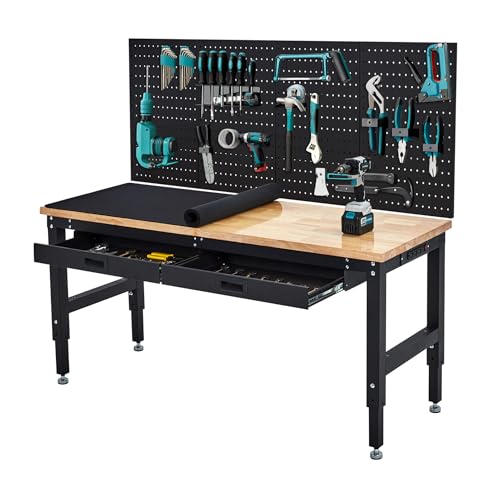 60" Work Bench with Drawers, Heavy Duty Workbench Garage Organization