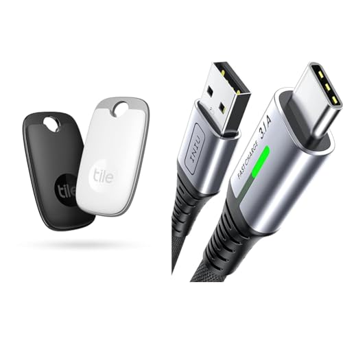 Tile Pro Bluetooth Item Finder, 2 Pack, 120m finding range, works with Alexa and Google Smart Home & INIU USB C Charger Cable 2m 3.1A Type C Cable Fast Charging, Braided USB A to USB-C Phone Charger