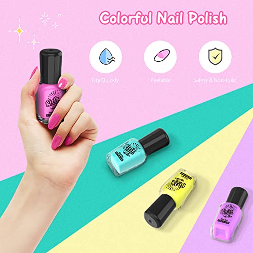 Amagoing Kids Nail Art Kit For Girls, 2 In 1 Dryer Nail Salon Set, 4 Colorful Peelable Nail Polishes, Fashion Icons Stickers, Nail Studio Manicure Play Party Christmas Gift For Girls Ages 7-12 #TOP2