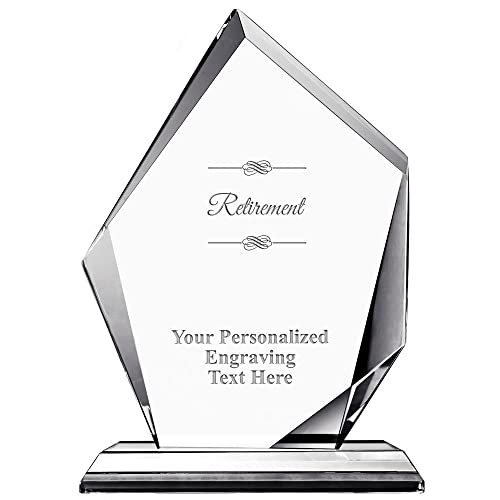 Crown Awards Retirement Custom Crystal Trophy, 10" Apex Crystal Engraved Trophy Retirement Corporate Award