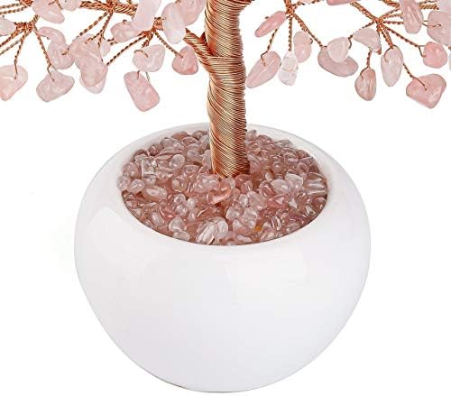 CrystalTears Rose Quartz Crystal Money Tree Feng Shui Natural Healing Crystal Gemstone Bonsai Tree Gifts for Mom Home Office Decor Good Luck